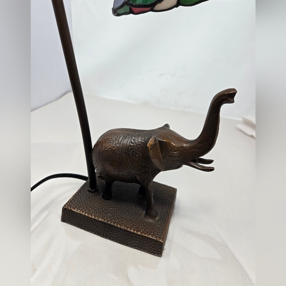 Elephant Brass Goose Neck Tulip Stained Glass Lamp 15 Inch Tiffany Style **READ* - Picture 6 of 11